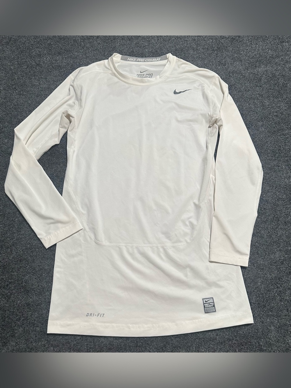 Nike Men's White Pro Combat Dri-Fit Compression Long Sleeve Shirt